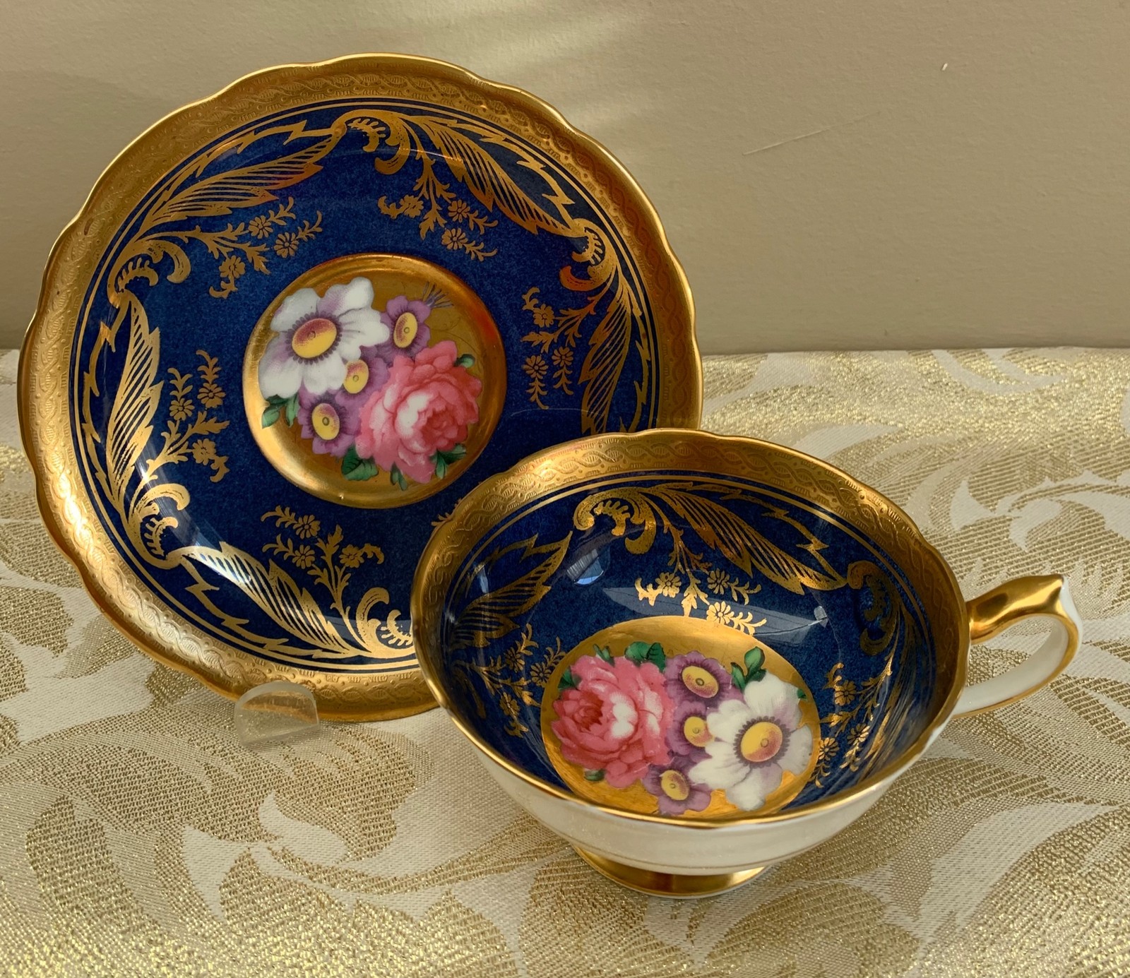 Paragon Rare Pattern Lavish Gold, Blue, Pink Cabbage Rose & Floral Cup & Saucer Paragon Rare Pattern Lavish Gold, Blue, Pink Cabbage Rose & Floral Cup & Saucer