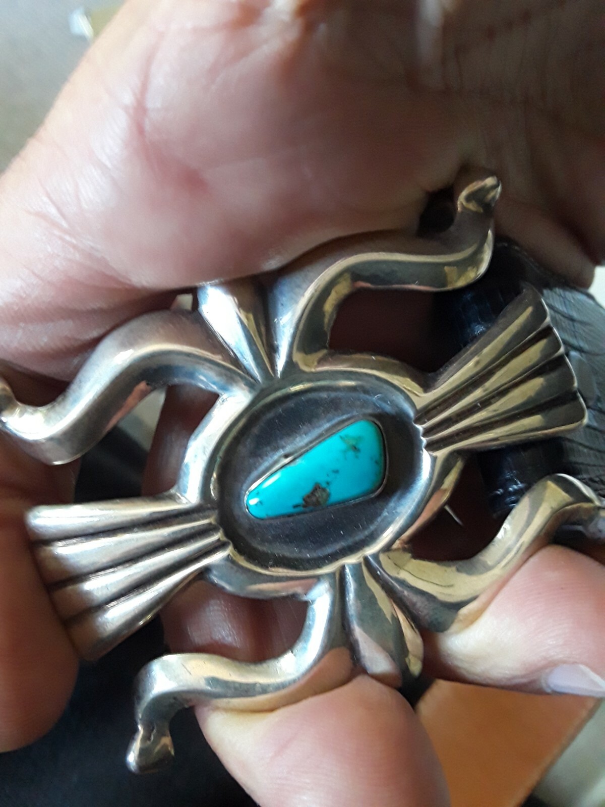 Sterling silver buckle signed AMBROSE ROANHORSE Navajo Sterling silver buckle signed AMBROSE ROANHORSE Navajo