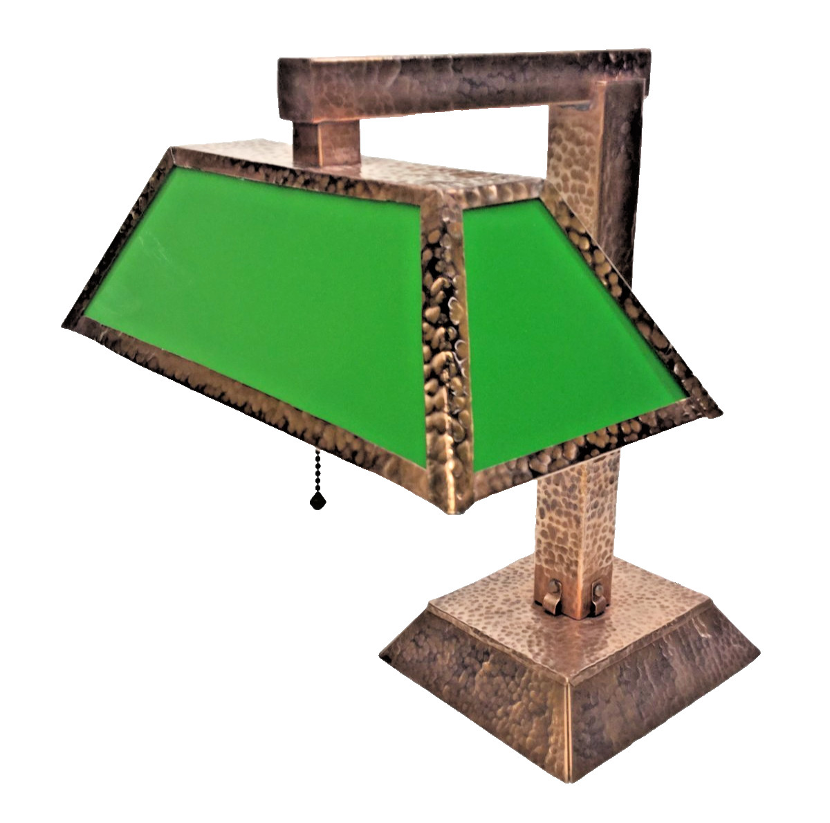Ken Reinhardt Lamp Hammered Copper Green Cased Glass Shade Arts Crafts Craftsman Ken Reinhardt Lamp Hammered Copper Green Cased Glass Shade Arts Crafts Craftsman
