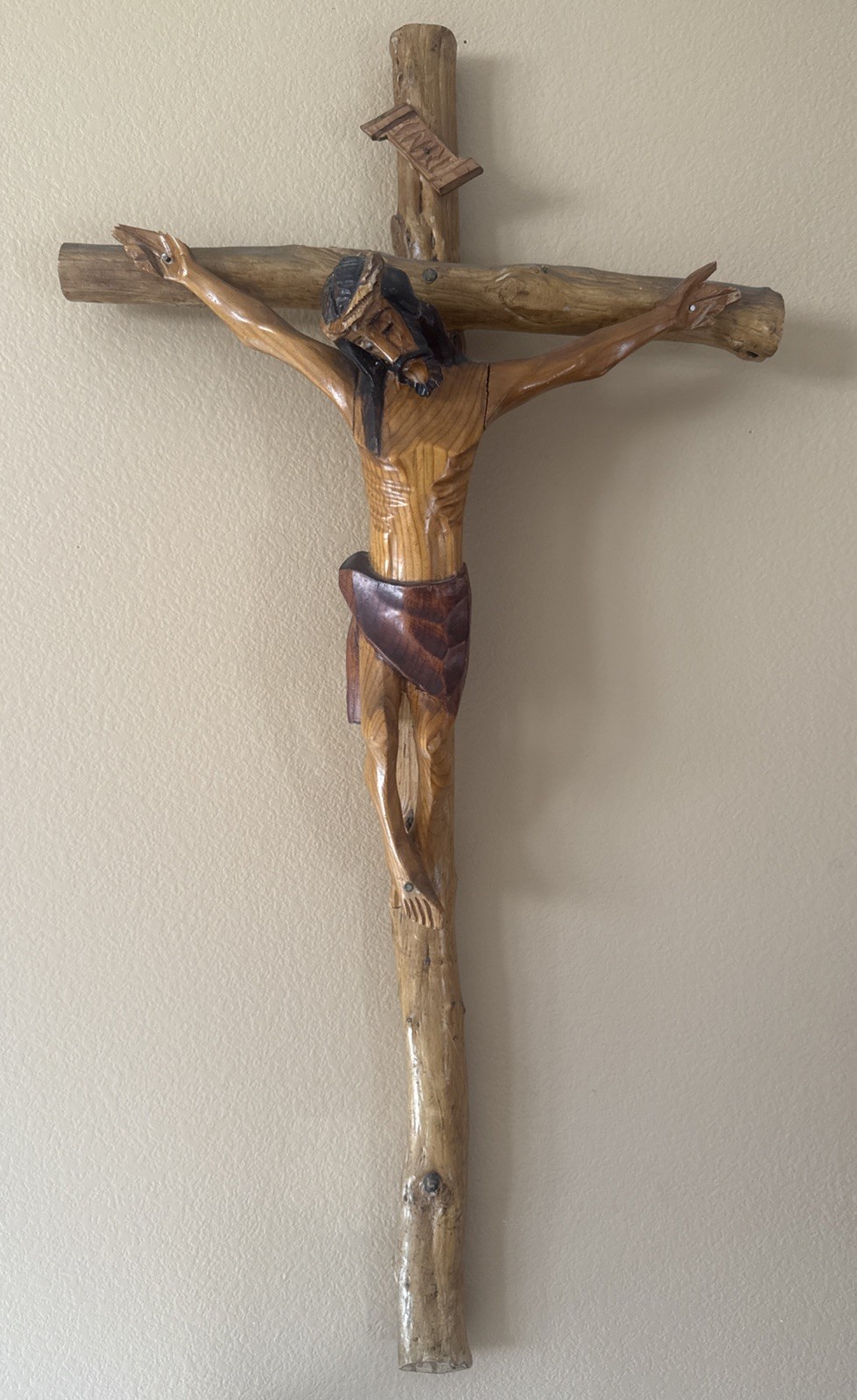 3 Month Trial Carved Wood Crucifix Vintage XL JESUS Artpiece 35x20” feels REAL 3 Month Trial Carved Wood Crucifix Vintage XL JESUS Artpiece 35x20” feels REAL