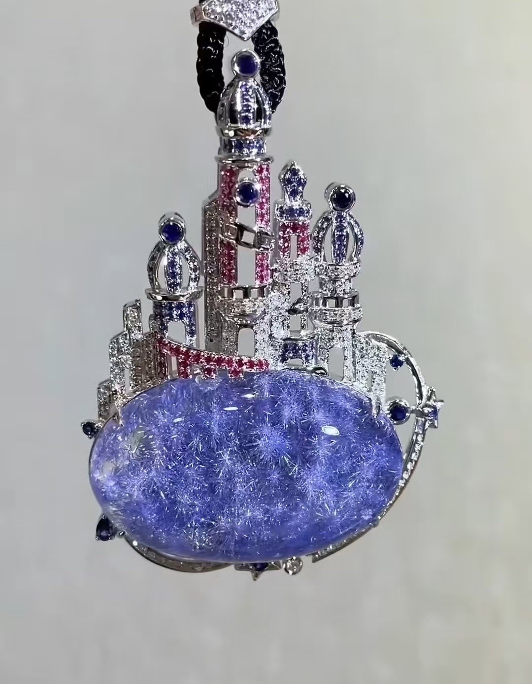 30g Rare Natural Blue Dumortierite Quartz Crystal 18k Real gold diamond Pendant 30g Rare Natural Blue Dumortierite Quartz Crystal 18k Real gold diamond Pendant