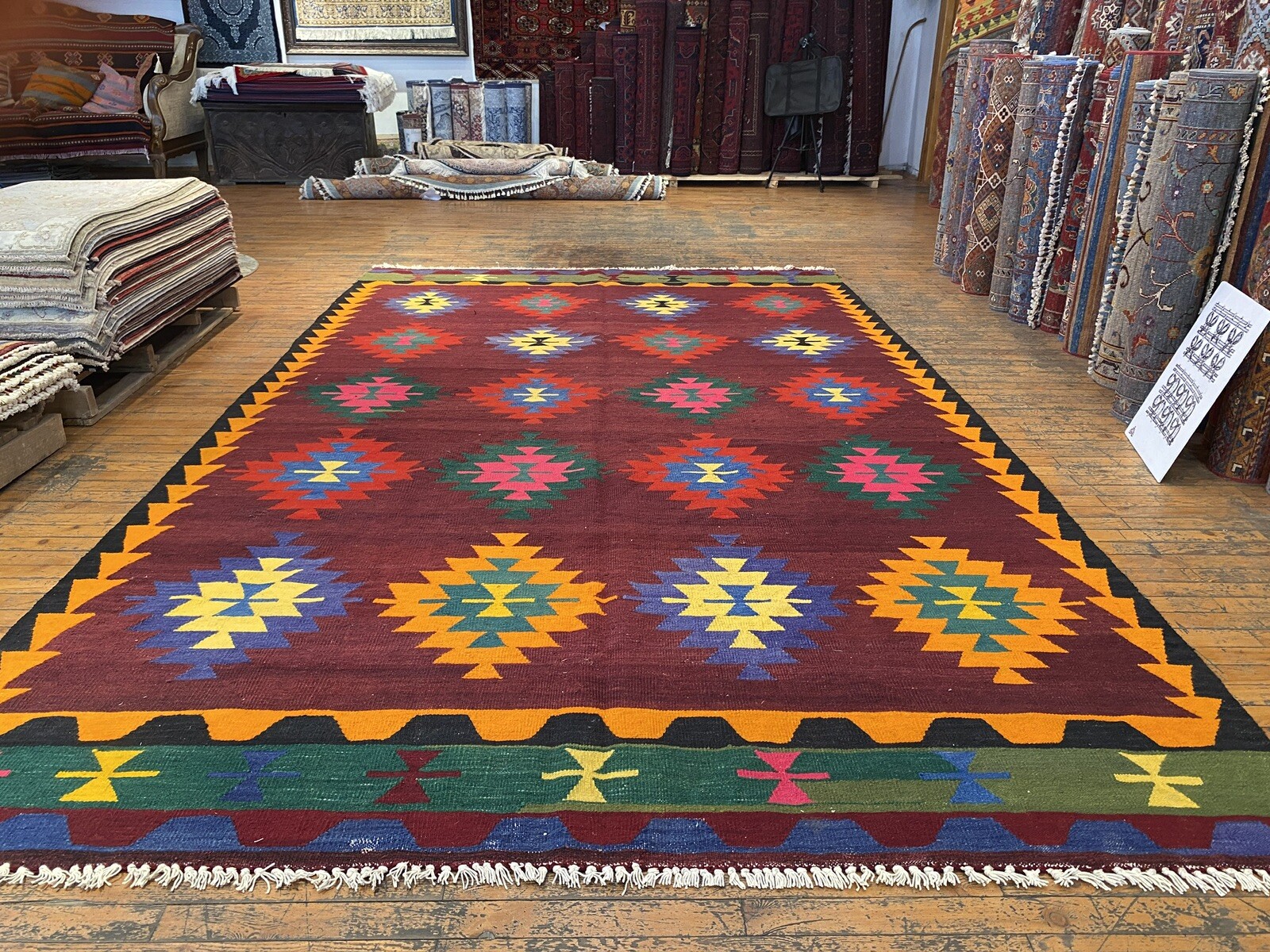 Unique 1930-1950's Stunning Kilim Rug 6’5”x10’5” Turkish Handmade Kilim Rug Unique 1930-1950's Stunning Kilim Rug 6’5”x10’5” Turkish Handmade Kilim Rug