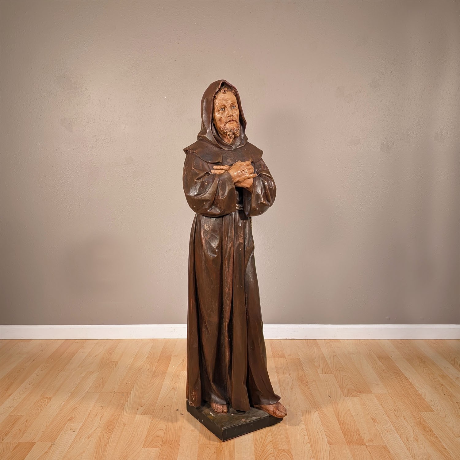 Antique European Franciscan Monk Statue Saint Francis of Assisi Friar Sculpture Antique European Franciscan Monk Statue Saint Francis of Assisi Friar Sculpture