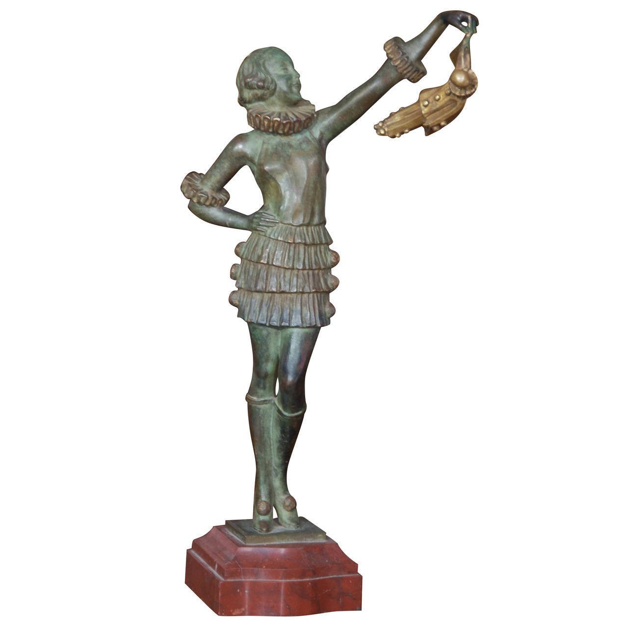 1930's Art Deco Bronze Pierrot & Pierette Sculpture- signed * Pierre Laurel 1930's Art Deco Bronze Pierrot & Pierette Sculpture- signed * Pierre Laurel