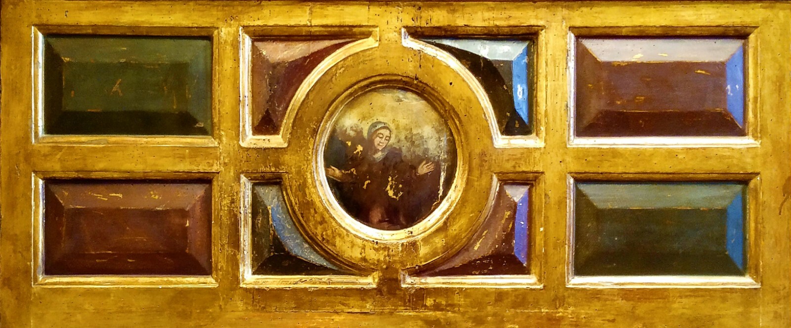 FRAGMENTS OF RETABLE. REUSED AS BED HEADS. WOOD CARVED PAINTED. SPAIN. XVI-XVII FRAGMENTS OF RETABLE. REUSED AS BED HEADS. WOOD CARVED PAINTED. SPAIN. XVI-XVII