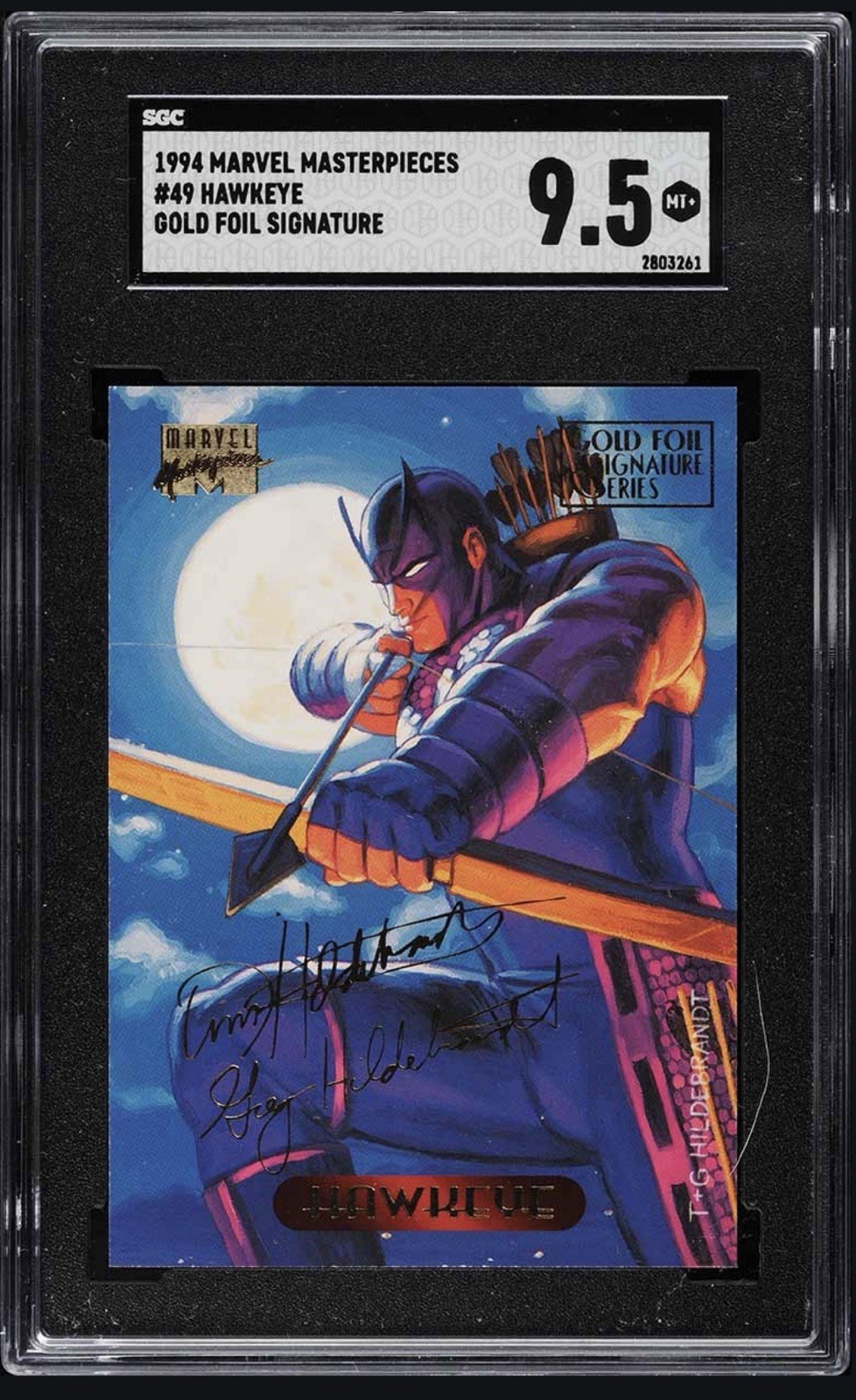 1994 Marvel Masterpieces Gold Foil Signatures Hawkeye #49 SGC 9.5 MINT+ (POP 1) 1994 Marvel Masterpieces Gold Foil Signatures Hawkeye #49 SGC 9.5 MINT+ (POP 1)