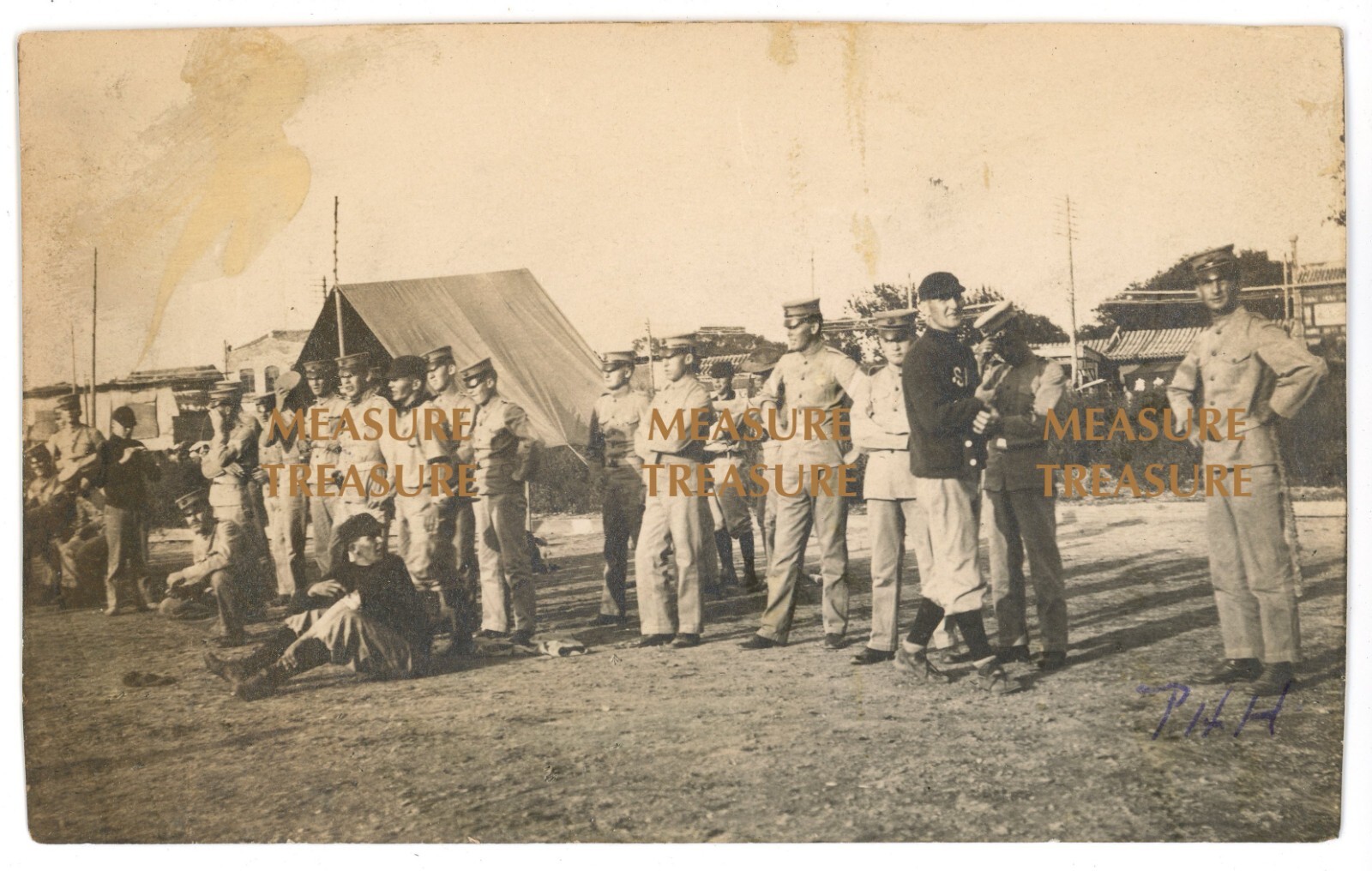 C.1912 WOW BEIJING CHINA USMC AMERICAN LEGATION IN BASEBALL UNIFORM PHOTO F2D