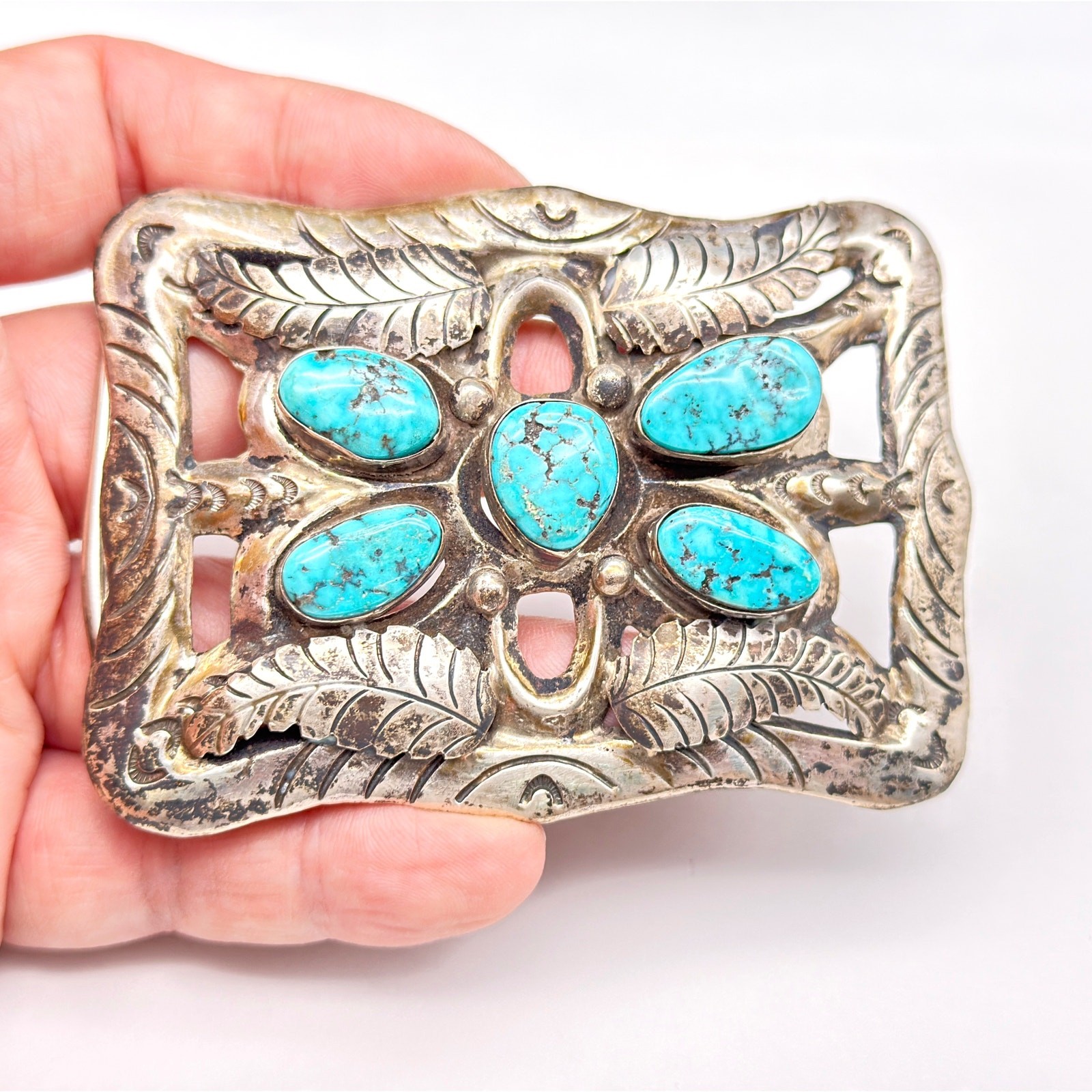 Vintage Navajo Ambrose Lincoln Turquoise Sterling Silver Belt Buckle 1.625