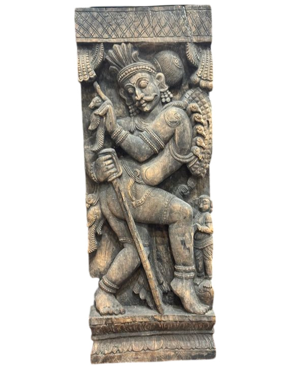 Antique Hand Carved Wood Temple Fragment of Veeran, South India E. 19th C. Antique Hand Carved Wood Temple Fragment of Veeran, South India E. 19th C.