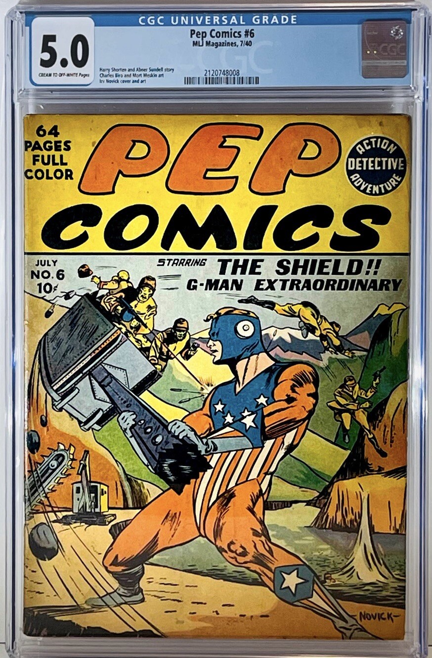 ⭐️Pep Comic #6,1940 CGC 5.0 WWII🇺🇸Panama Canal Invasion,The Shield ⭐️ Scarce ⭐️Pep Comic #6,1940 CGC 5.0 WWII🇺🇸Panama Canal Invasion,The Shield ⭐️ Scarce