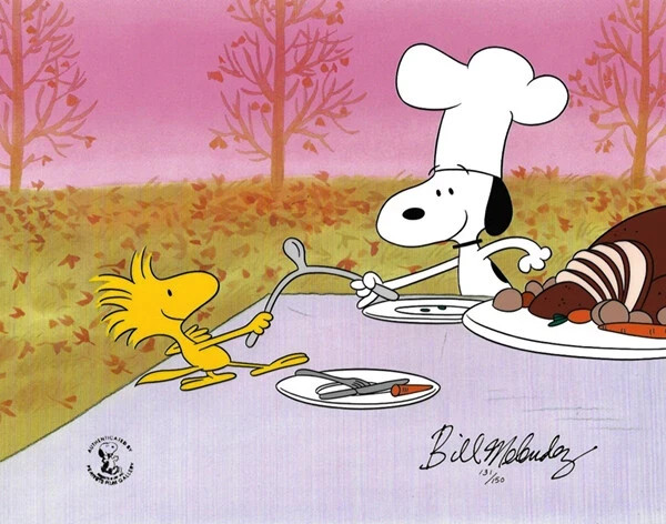 PEANUTS - FOUR Thanksgiving Animation Art Pieces Melendez Snoopy Charlie Brown